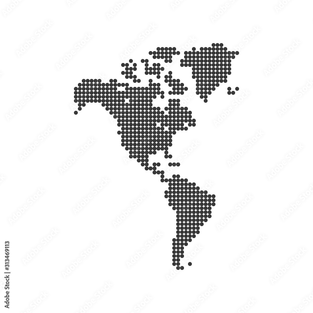America continent dotted map. Stock vector illustration isolated on white background.