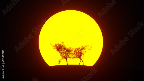 Silhouette of growing tree in a shape of a bull. Eco Concept. 3D rendering. © Evgen