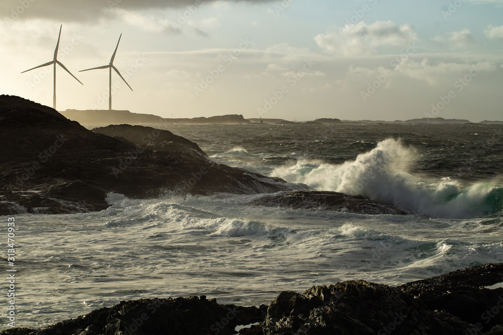 Waves hitting shores from winter storm Waves hitting shores from winter storm