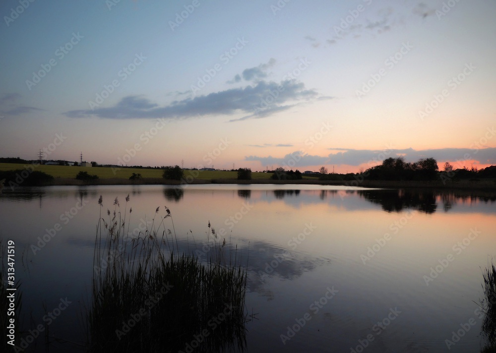 sunset on pond