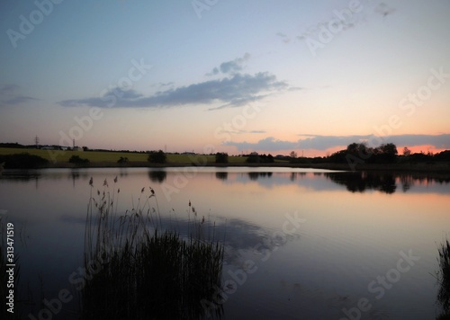 sunset on pond