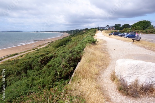 Summer beach scene in Christchurch in south coast of England