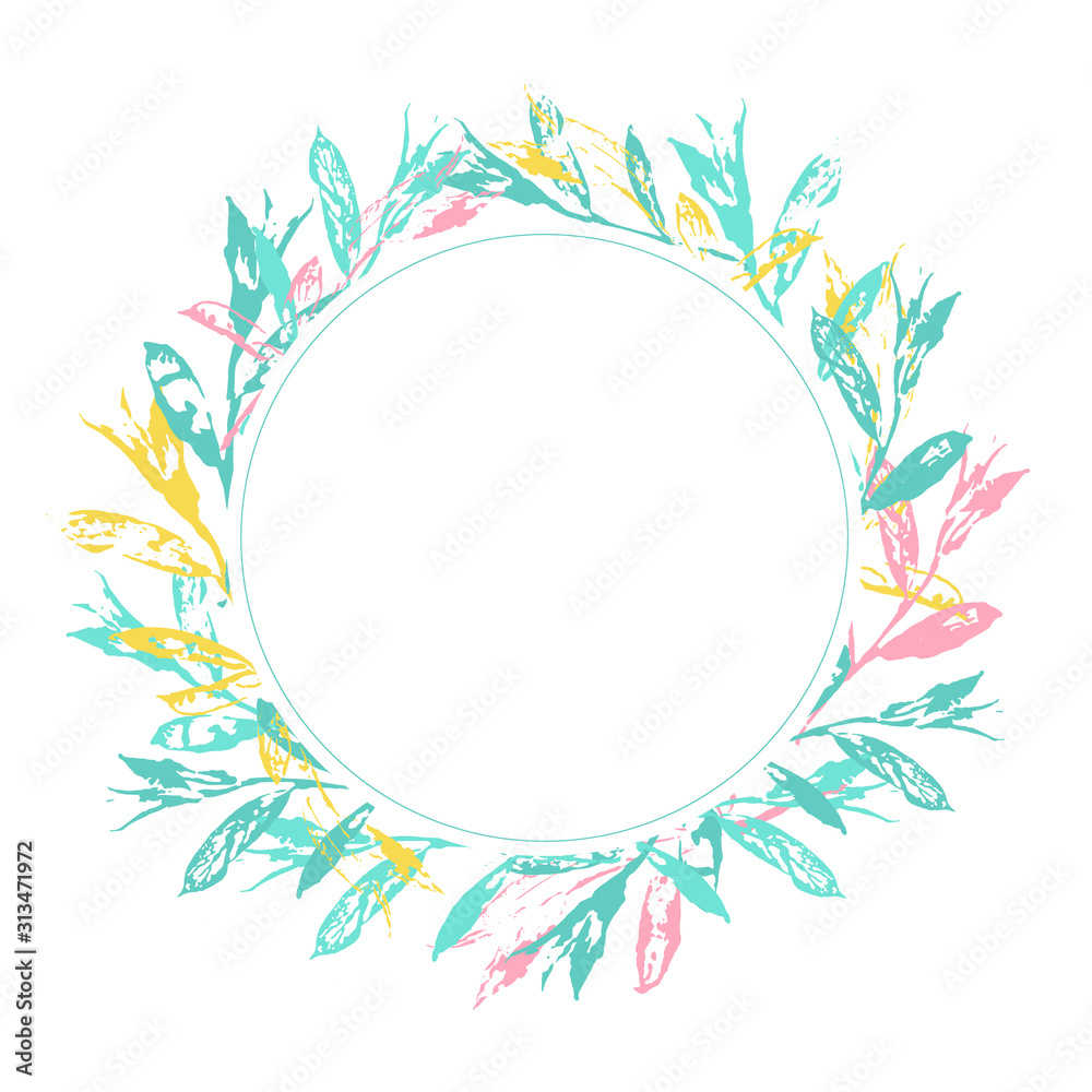 Round floral frame isolated on white background