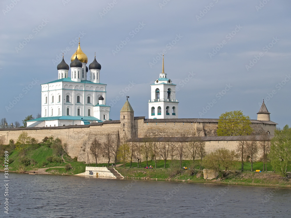 View of Pskovsky Krom (Kremlin) and River Great Spring