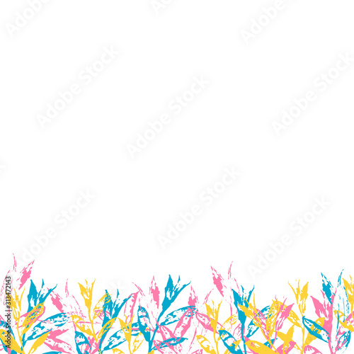 White background with stamp leaves. Spring floral ornament