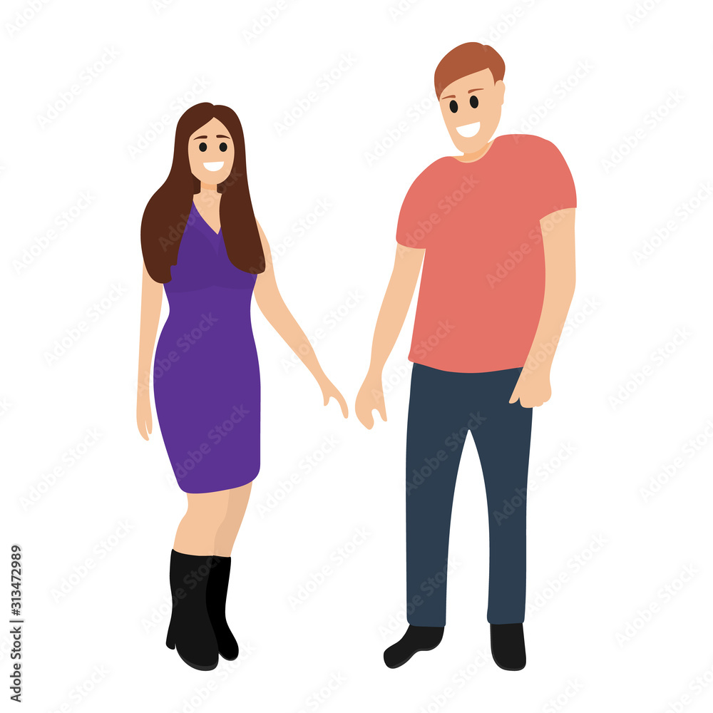 Happy couple hugs. Cartoon man and woman isolated on white Happy couple hugs. Cartoon man and woman isolated on white