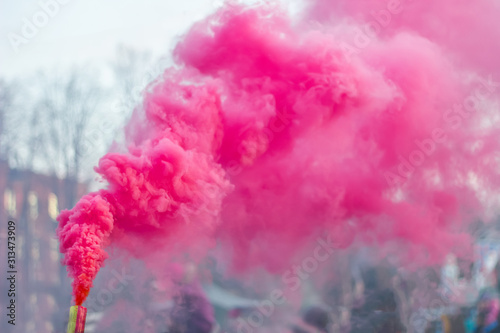 festival of colored smoke pink smoke bomb