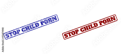 STOP CHILD PORN Blue and Red Rounded Rectangle Stamp Seals with Rubber Styles