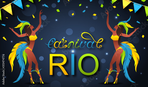 Brazil Carnaval Party Poster, Girl Dancers, Festival Rio Carnival Advertise