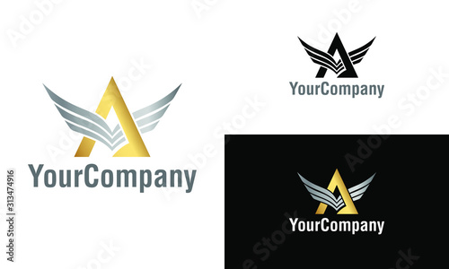 Creative letter A and wings logo icon design template elements. Vector logo template for company.