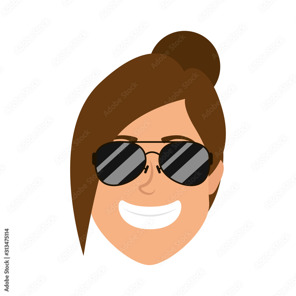 cute young woman head with sunglasses character cute young woman head with sunglasses character