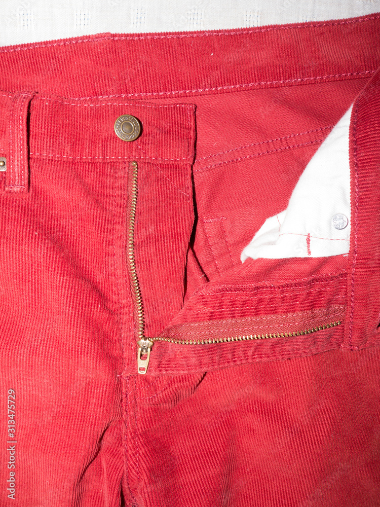 The LEVI'S red velvet jeans. Stock Photo | Adobe Stock