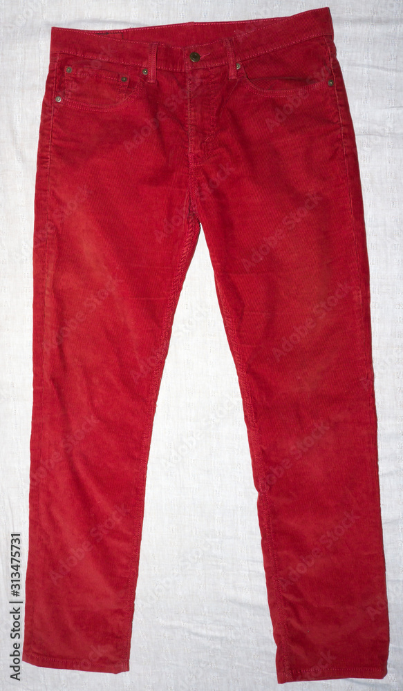 The LEVI'S red velvet jeans. Stock Photo | Adobe Stock