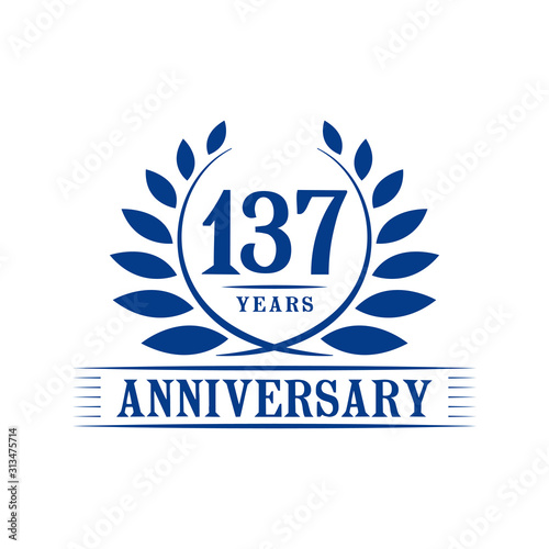 137 years logo design template. One hundred thirty seventh anniversary vector and illustration.