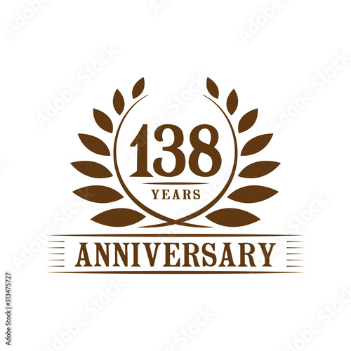 138 years logo design template. One hundred thirty eighth anniversary vector and illustration.