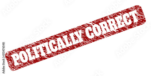 POLITICALLY CORRECT Red Rounded Rough Rectangular Watermark with Corroded Styles