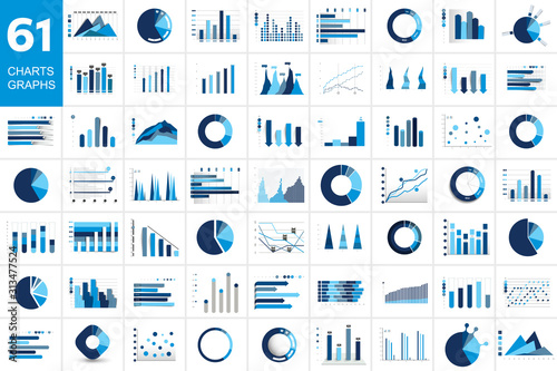 Mega set of charst, graphs. Blue color. Infographics business elements.