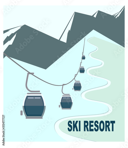 Ski resort with snow-capped mountain peaks and ski lift