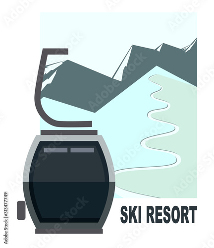 Cabin lift for skiers and snowboarders on a mountain background