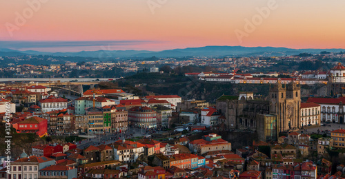 Aerial View of Porto Portugal during Sunset