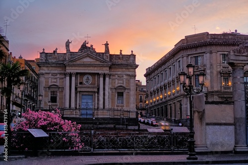 Piazza Stesicoro and Chiesa San Biagio at the sunset. Catania, Sicily photo