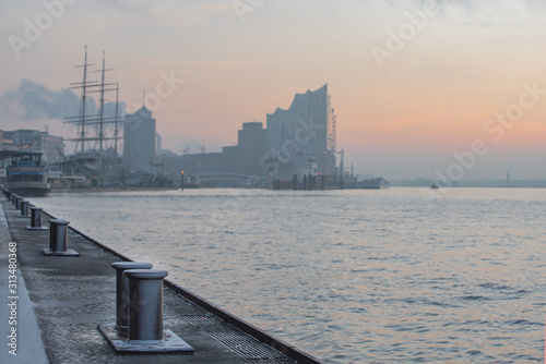 Waterfront of Hamburg with skyline in the background photo