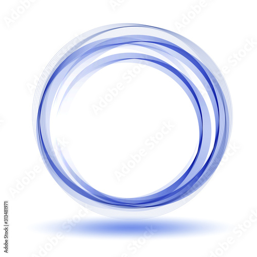 Abstract dynamic vortex circle of blue lines. Design element.