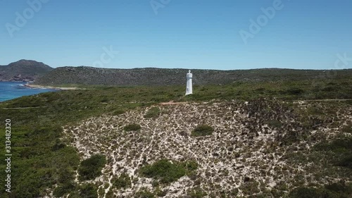 4K summer day aerial drone video: spectacular Bordjiesrif beach at Vasco Da Gama Cross. Cape of Good Hope, most popular tourist attraction, near Cape Town in Cape Peninsula, Western Cape, South Africa photo