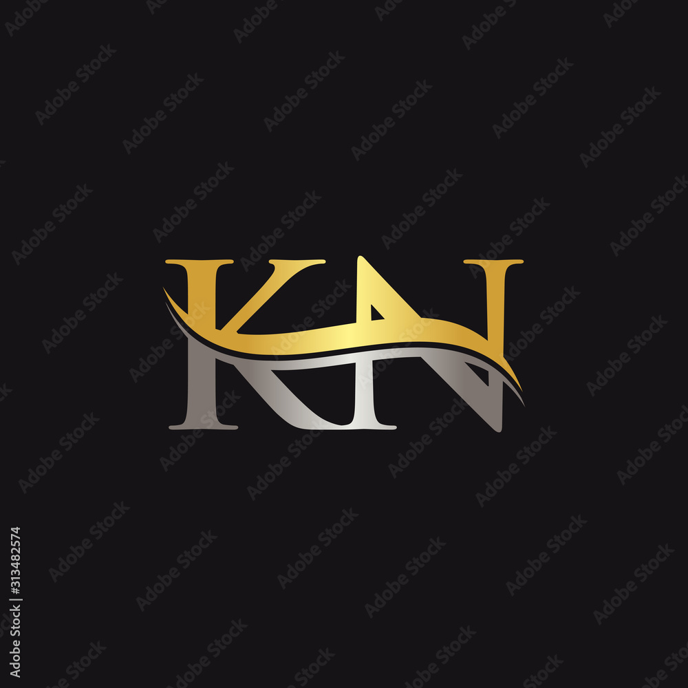 Initial Gold And Silver letter KN Logo Design with black Background. Abstract Letter KN logo Design Initial Gold And Silver letter KN Logo Design with black Background. Abstract Letter KN logo Design