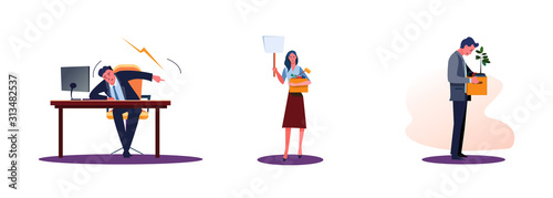 Set of frustrated fired people