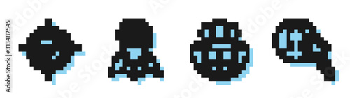 Set line Globe and people, Target and check mark, Location job and Magnifying glass for search a people icon. Vector