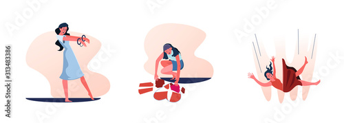 Set of young women chained in relationship