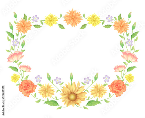 Floral frame colorful and beautiful rose flowers and leaves template decoration. © ComicVector