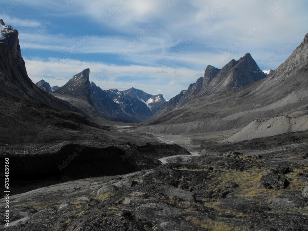 Glacial valley with Mount Thor in back ground