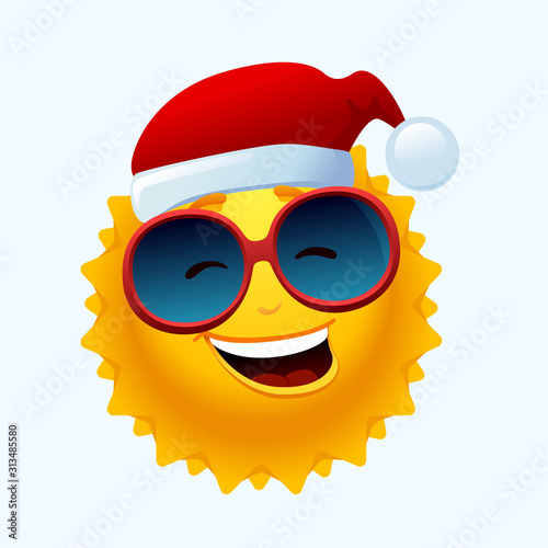 Vector cartoon happy sun character with santa hat. To see the other vector Christmas illustrations , please check Christmas collection.