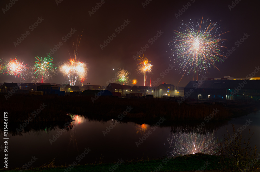 Fireworks lit by citizens in Boskoop on New Year's Eve