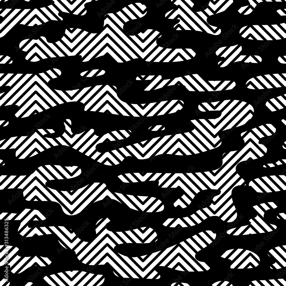 Black and White Chevron Seamless Pattern with Stains Vector Abstract Zigzag Background