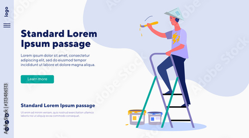 Casual man painting wall