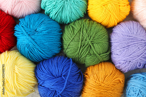 Colorful knitting yarns as background