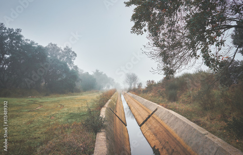 Autumnal landscape with irrigation water canal