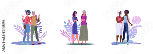 Set of smiling mothers and adult daughters