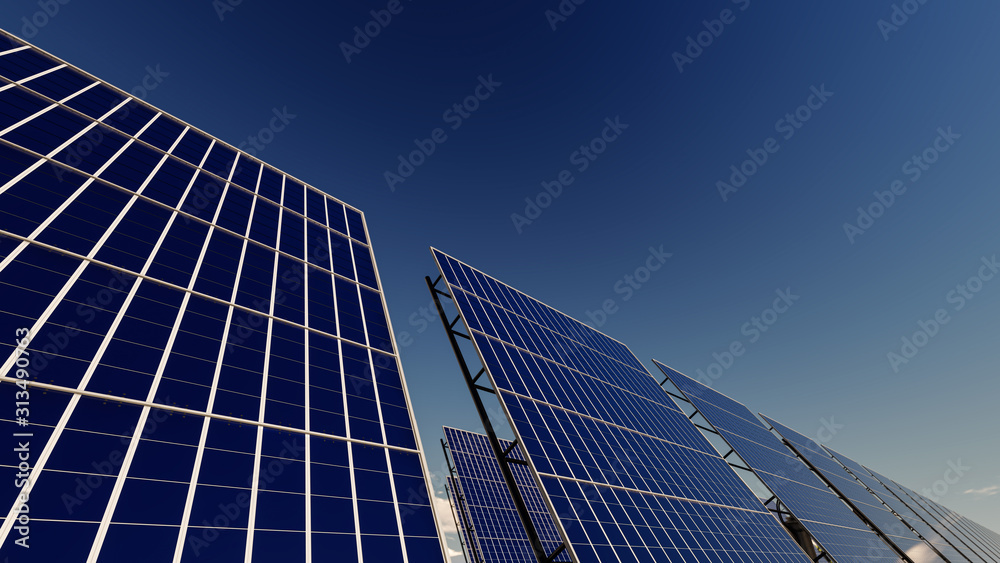 Obraz premium Solar Panels Under Cloudless Sky 3D Rendering