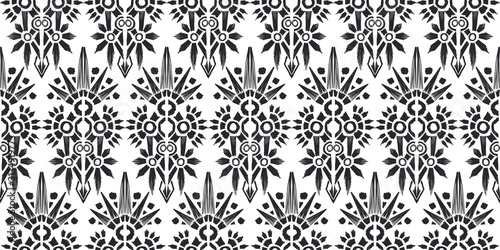 Ikat pattern etnic indian ornamental black and white illustration. Navajo motif texture ornate design for surface print. Black and white background.