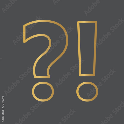 golden exclamation and question mark sign- vector illustration