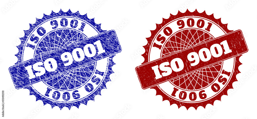 ISO 9001 Blue and Red Round Stamp Seals with Rubber Textures Stock ...