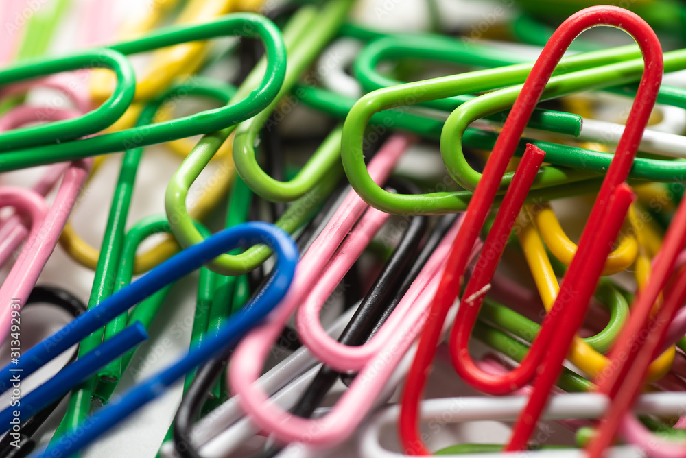 plastic paper clips on table close-up plastic paper clips on table close-up