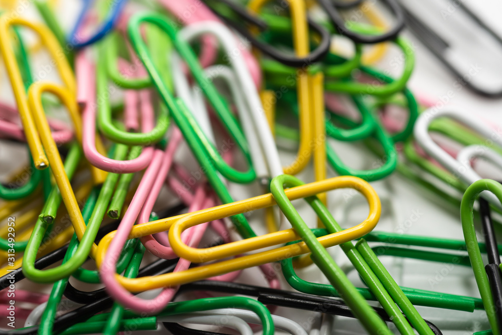 plastic paper clips on table close-up plastic paper clips on table close-up