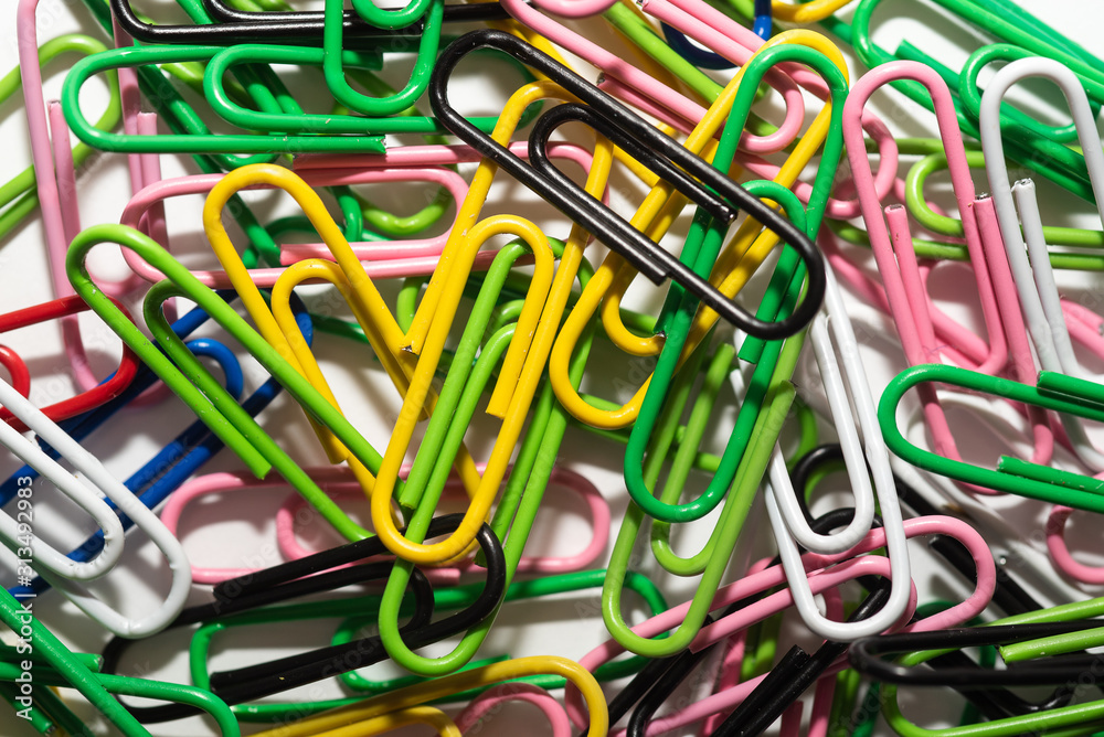 plastic paper clips on table close-up plastic paper clips on table close-up