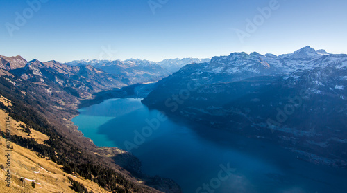 scenic view of the swiss alps during late summer or autumn in the evening