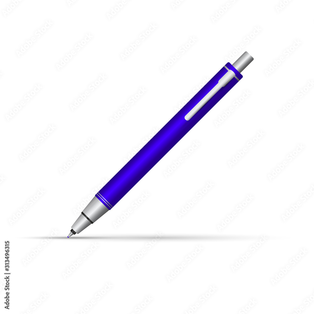 Blue button ballpoint pen writes at an angle of 45 degrees. Vector illustration. Blue button ballpoint pen writes at an angle of 45 degrees. Vector illustration.